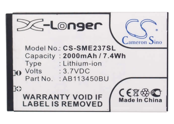 3,7V, Li-ion, 2000mAh, batterie de smartphone compatible Samsung, Ab113450bu, E2370 Solid, Gt-e2370, 7,4Wh Mobile, Smartphone Cameron Sino Technology Limited (Smartphone)