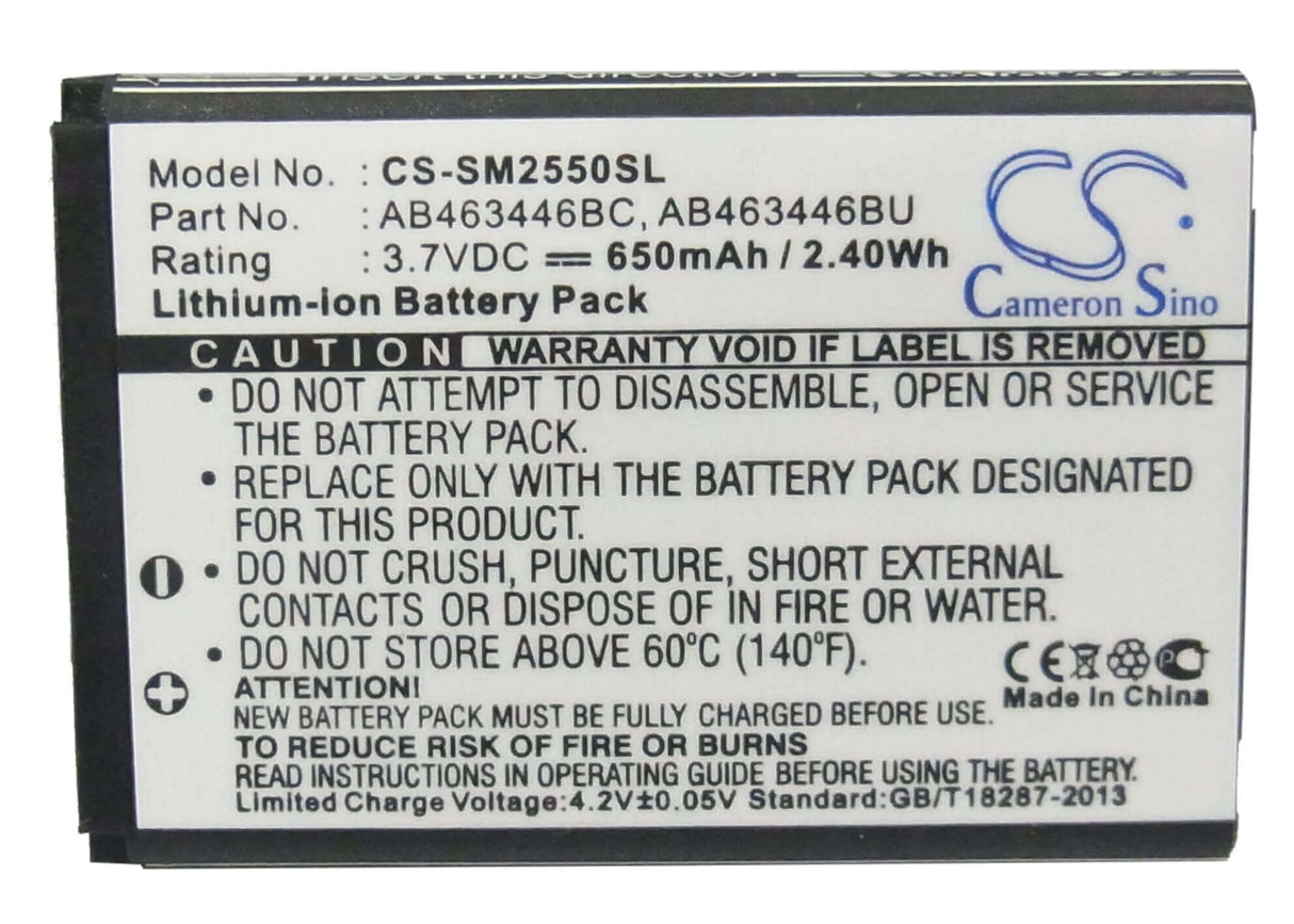 3,7V, Li-ion, 650mAh, batterie de smartphone compatible Samsung, Ab463446bc, Champ, Diva Folder, 2,41Wh Mobile, Smartphone Cameron Sino Technology Limited (Smartphone)