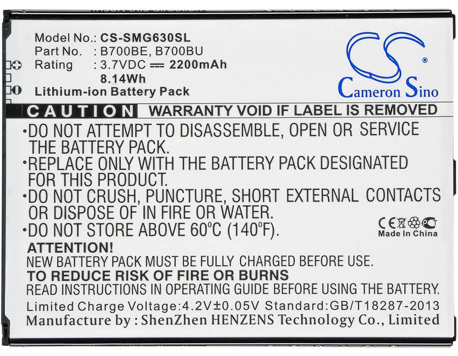 3,7V, Li-ion, 2200mAh, batterie de smartphone compatible avec Samsung, B700bc, Galaxy Mega 6.3, Galaxy Mega 6.3 Duos, 8,14Wh Mobile, Smartphone Cameron Sino Technology Limited (Smartphone)