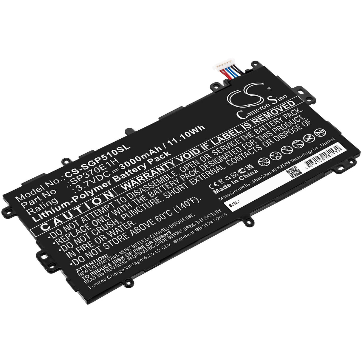 3.7V, Li-Polymer, 3000mAh, Tablet battery fits Samsung, Sp3770e1h, Galaxy Note 8.0, Galaxy Note 8.0 32gb, 11.10Wh Tablet Cameron Sino Technology Limited