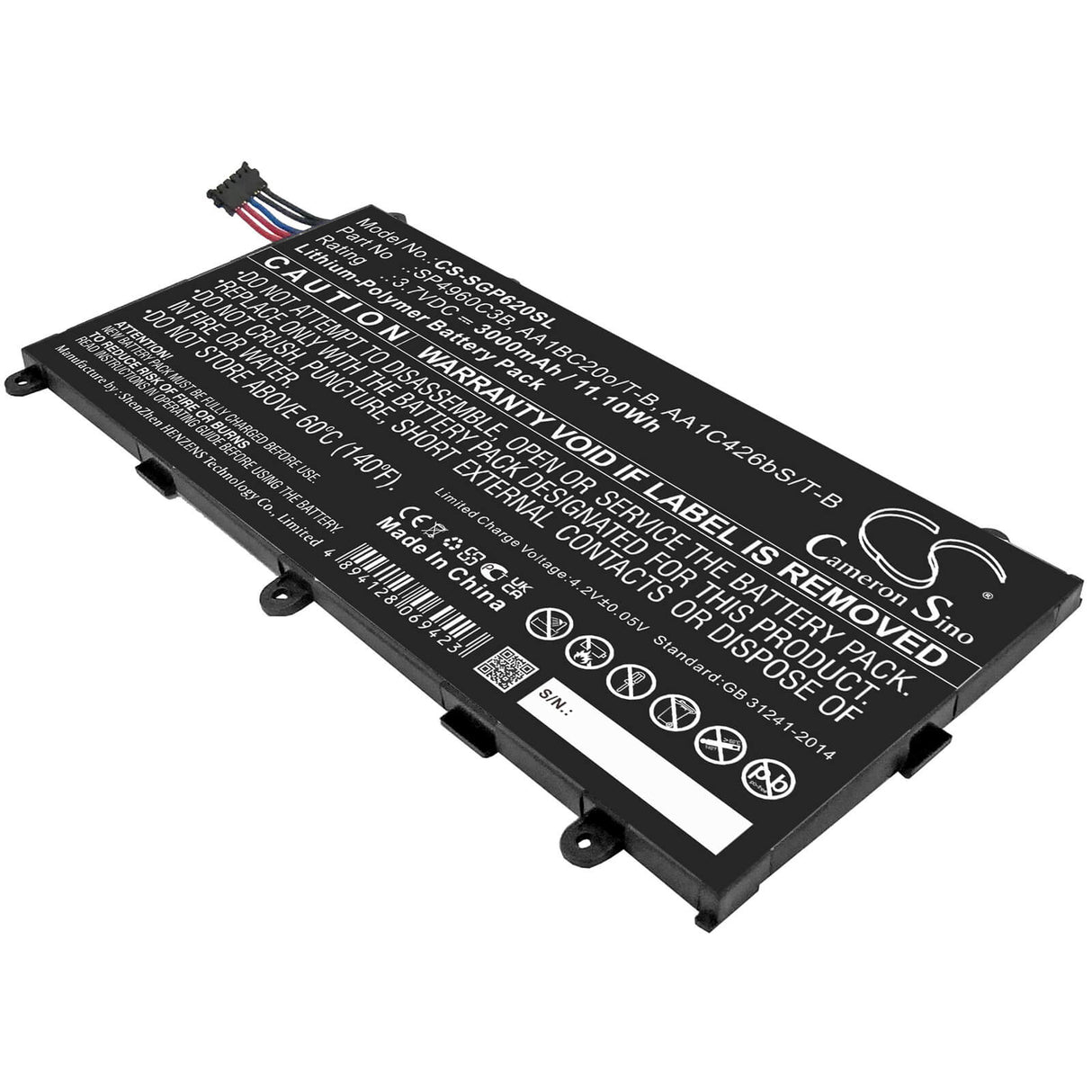 3.7V, Li-Polymer, 3000mAh, Tablet battery fits Samsung, Aa1bc20o/t-b, Galaxy Tab 7.0, Galaxy Tab 7.0 Plus, 11.10Wh Tablet Cameron Sino Technology Limited