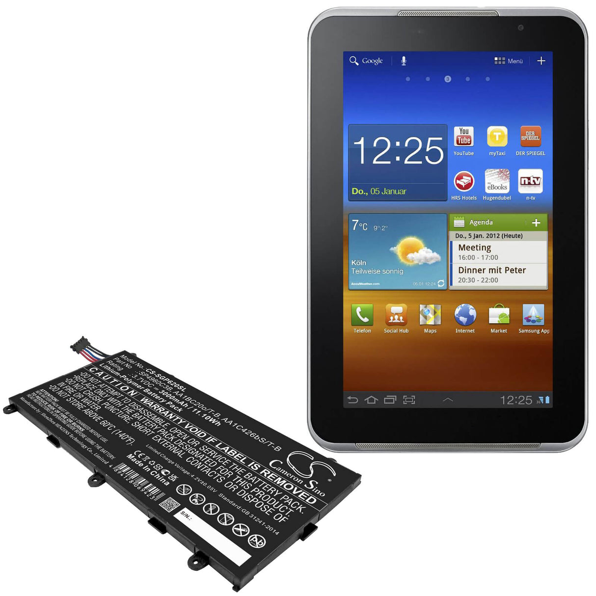 3.7V, Li-Polymer, 3000mAh, Tablet battery fits Samsung, Aa1bc20o/t-b, Galaxy Tab 7.0, Galaxy Tab 7.0 Plus, 11.10Wh Tablet Cameron Sino Technology Limited