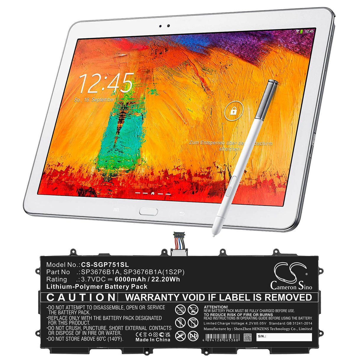 3.7V, Li-Polymer, 6000mAh, Tablet battery fits Samsung, Gh43-03562b, Galaxy Note 10.1 Lte, Galaxy Tab 2 10.1, 22.20Wh Tablet Cameron Sino Technology Limited