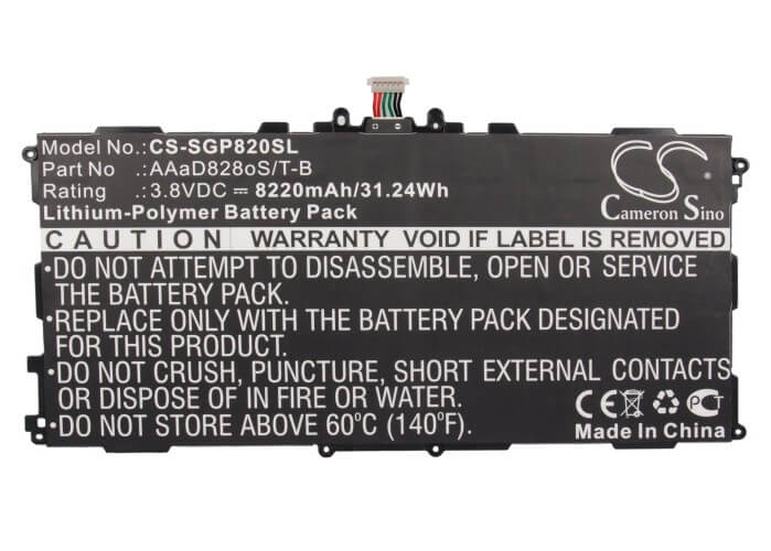 3.8V, Li-Polymer, 6600mAh, Tablet battery fits Samsung, Aaad828os/t-b, Galaxy Tab 3 Plus 10.1, Gt-p8220, 25.08Wh Tablet Cameron Sino Technology Limited