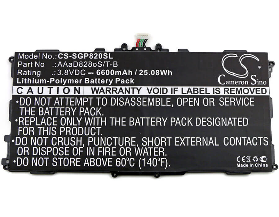 3.8V, Li-Polymer, 6600mAh, Tablet battery fits Samsung, Aaad828os/t-b, Galaxy Tab 3 Plus 10.1, Gt-p8220, 25.08Wh Tablet Cameron Sino Technology Limited