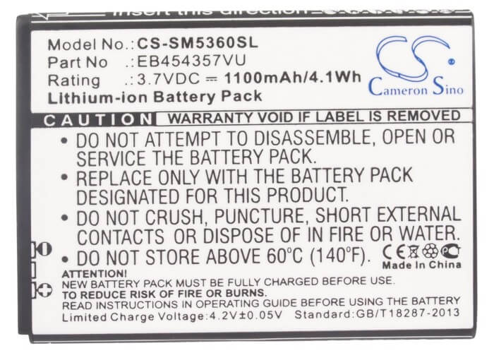 3.7V, Li-ion, 1100mAh, batterie pour smartphone compatible Samsung, Eb454357va, Galaxy Chat, Galaxy M Pro 2, 4.07Wh Mobile, Smartphone Cameron Sino Technology Limited (Smartphone)