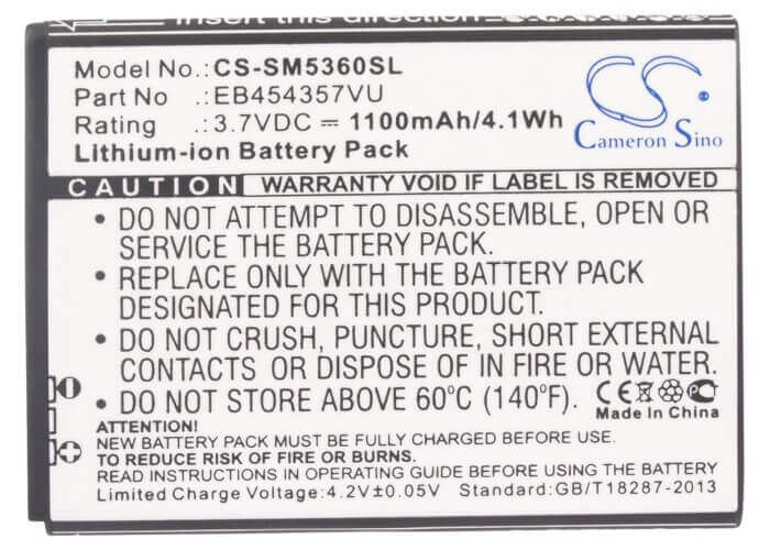 3.7V, Li-ion, 1100mAh, batterie pour smartphone compatible Samsung, Eb454357va, Galaxy Chat, Galaxy M Pro 2, 4.07Wh Mobile, Smartphone Cameron Sino Technology Limited (Smartphone)