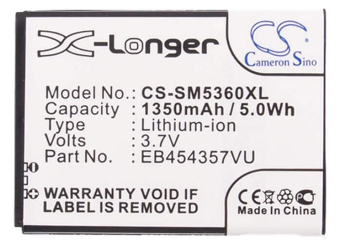 3.7V, Li-ion, 1350mAh, SmartPhone battery fits Samsung, Eb454357va, Galaxy Chat, Galaxy M Pro 2, 5Wh Mobile, SmartPhone Cameron Sino Technology Limited (Smartphone)