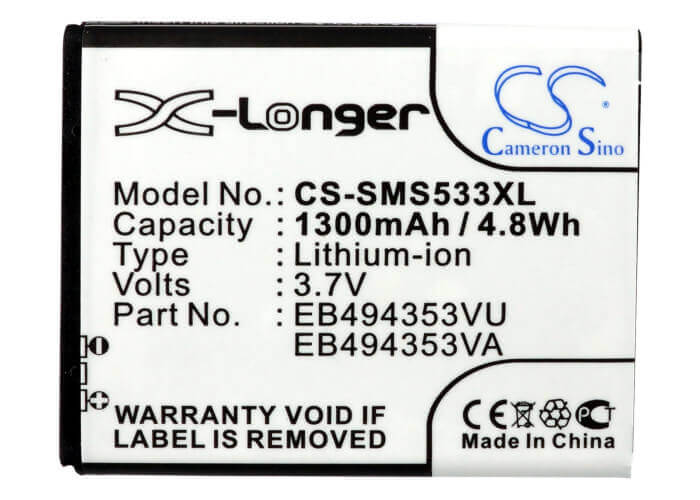 3.7V, Li-ion, 1300mAh, batterie de smartphone compatible Samsung, Eb494353va, Dart, Doubletime, 4.81Wh Mobile, Smartphone Cameron Sino Technology Limited (Smartphone)