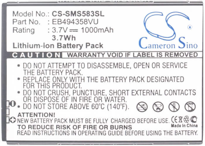 3,7V, Li-ion, 1000mAh, batterie de smartphone compatible Samsung, Eb494358vu, Cooper, Fit, 3,7Wh Mobile, Smartphone Cameron Sino Technology Limited (Smartphone)