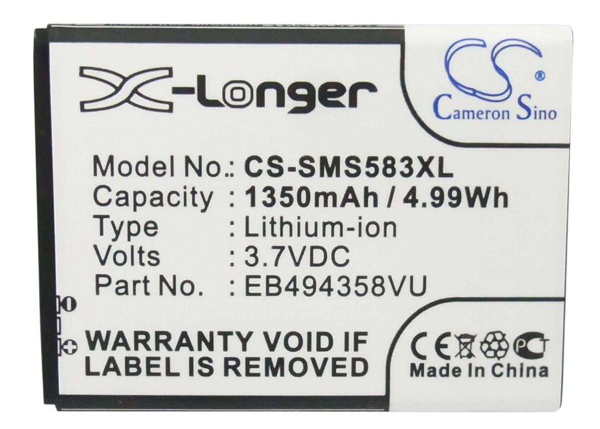 3.7V, Li-ion, 1350mAh, SmartPhone battery fits Samsung, Eb494358vu, Ace, Cooper, 5Wh Mobile, SmartPhone Cameron Sino Technology Limited (Smartphone)