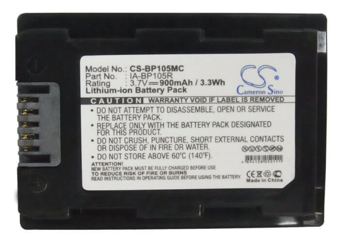 3.7V, Li-ion, 900mAh, Camera battery fits Samsung, Ia-bp105r, Hmx-f50bn, Hmx-f90bn, 3.33Wh Camera Cameron Sino Technology Limited (Suspended)