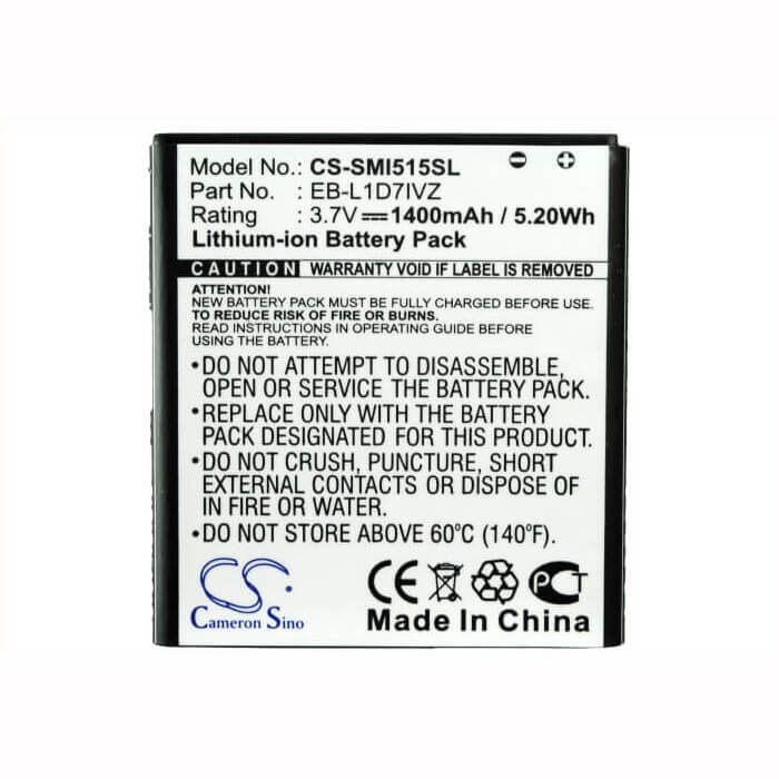 3,7V, Li-ion, 1400mAh, batterie de smartphone compatible avec Verizon, Samsung, (V2), Eb-l1d7ivz, Sch-i515, 5,18Wh Mobile, Smartphone Cameron Sino Technology Limited (Smartphone)