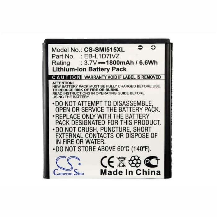 3,7V, Li-ion, 1800mAh, batterie de smartphone compatible Verizon, Samsung, (V2), Eb-l1d7ivz, Sch-i515, 6,66Wh Mobile, Smartphone Cameron Sino Technology Limited (Smartphone)