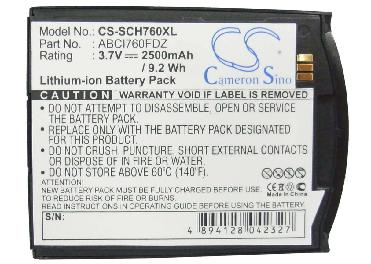 3.7V, Li-ion, 2500mAh, SmartPhone battery fits Samsung, Verizon, Abci760fdz, Sch-i760, 9.25Wh Mobile, SmartPhone Cameron Sino Technology Limited (Smartphone)