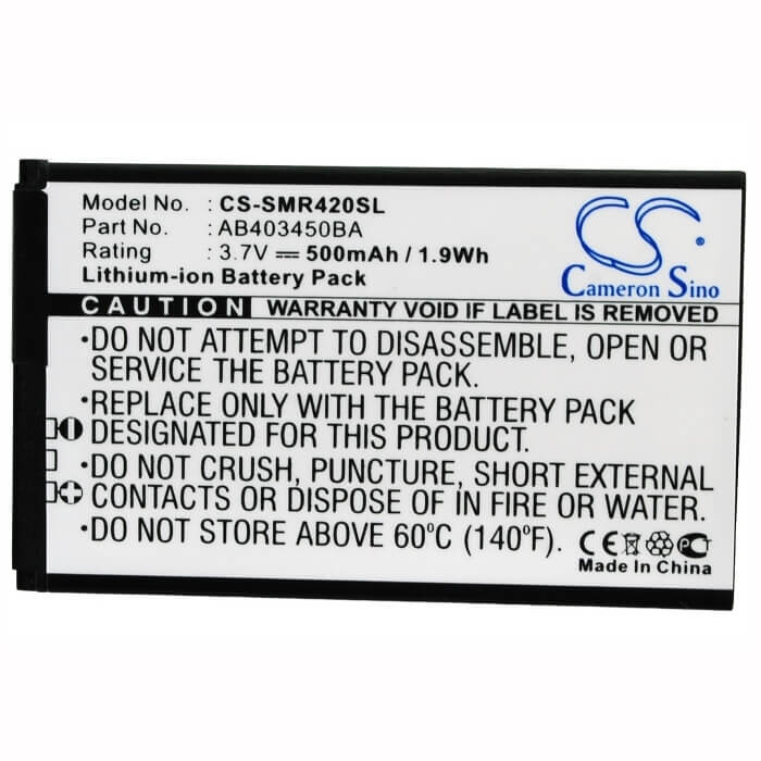 3.7V, Li-ion, 500mAh, SmartPhone battery fits Samsung, Ab403450ba, Beat T539, Gravity T459, 1.85Wh Mobile, SmartPhone Cameron Sino Technology Limited (Suspended)
