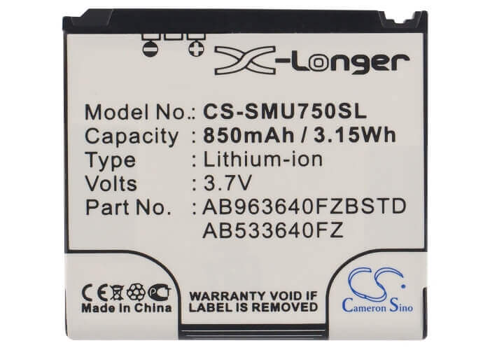 Battery For Samsung Sch-u750, Alias 2 U750, Zeal 3.7v, 850mah - 3.15wh Batteries for Electronics Cameron Sino Technology Limited (Suspended)