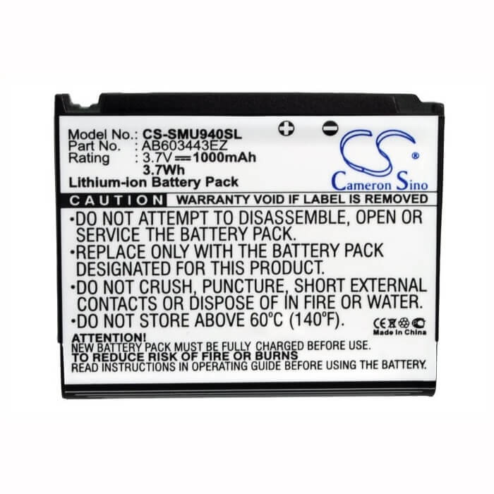 3.7V, Li-ion, 1000mAh, SmartPhone battery fits Samsung, Verizon, Ab603443ez, Sch-u940, Sch-u940v, 3.7Wh Mobile, SmartPhone Cameron Sino Technology Limited (Smartphone)