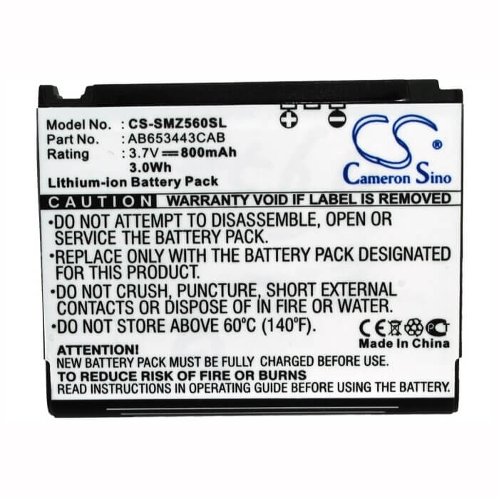 3.7V, Li-ion, 800mAh, SmartPhone battery fits Samsung, Ab603443aa, Behold Sgh-t919, Behold T919, 2.96Wh Mobile, SmartPhone Cameron Sino Technology Limited (Smartphone)