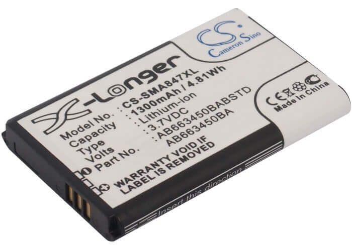 3.7V, Li-ion, 1300mAh, SmartPhone battery fits Samsung, Ab663450ba, Rugby Ii, Rugby Ii A847, 4.81Wh Mobile, SmartPhone Cameron Sino Technology Limited (Suspended)