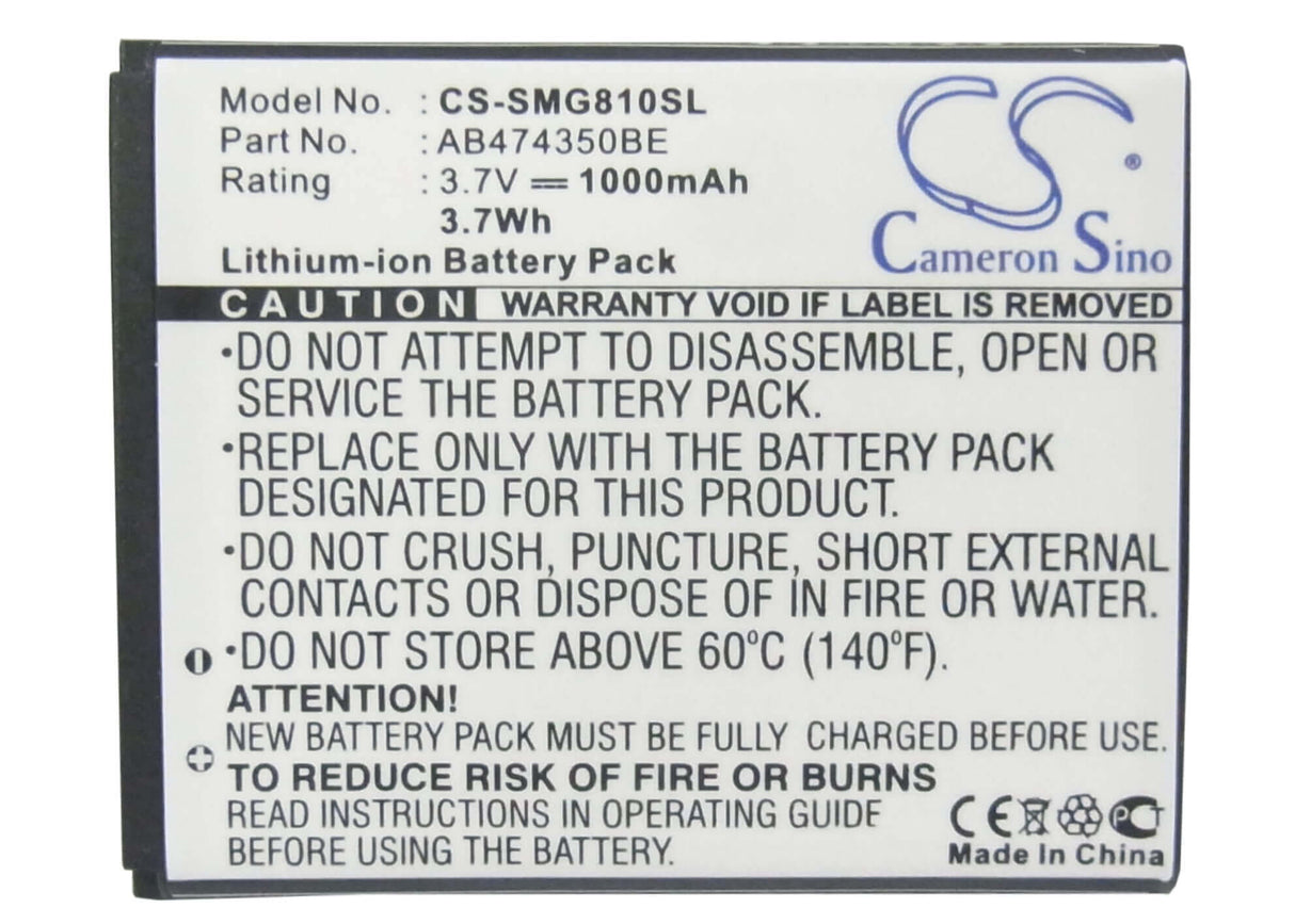3,7V, Li-ion, 1000mAh, batterie de smartphone compatible avec Samsung, Ab474350ba, B5722 Duos, Bt-b7732, 3,7Wh Mobile, Smartphone Cameron Sino Technology Limited (Smartphone)