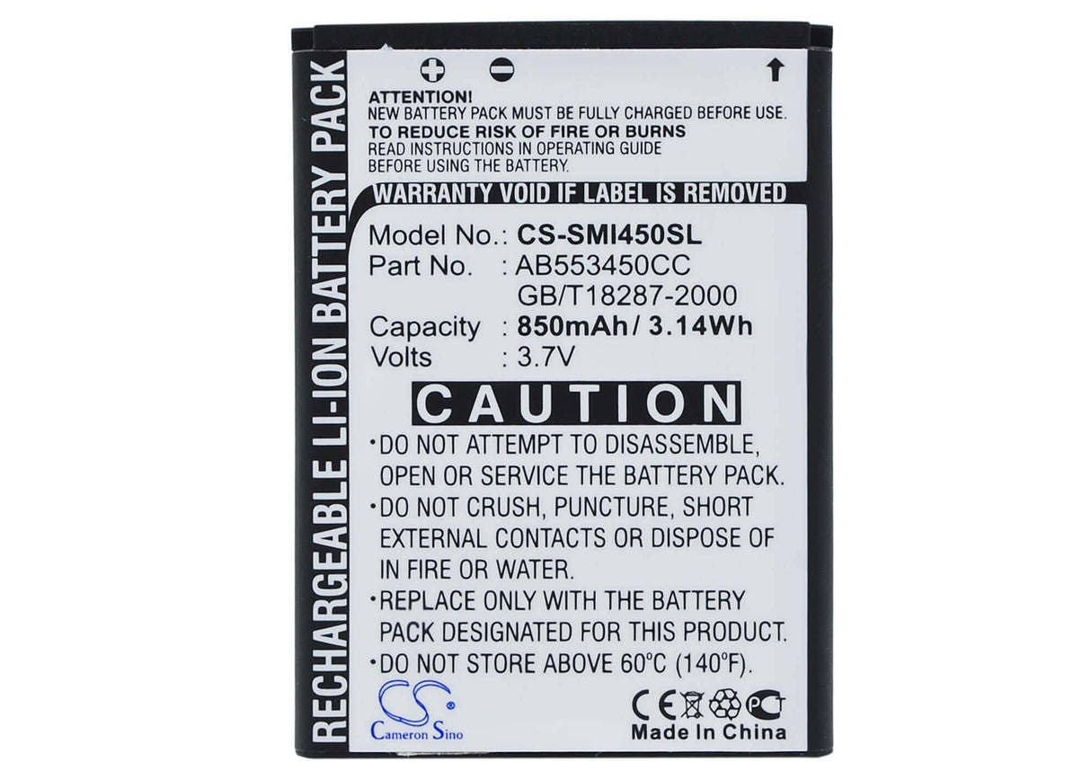 Batterie pour Samsung Sgh-i450, Sgh-i458 3.7v, 850mah - 3.15wh Batteries pour Électronique Cameron Sino Technology Limited (Suspendu)
