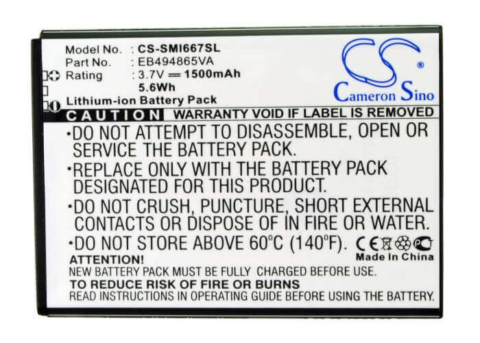 3,7V, Li-ion, 1500mAh, batterie de smartphone compatible avec Samsung, Eb494865va, Focus 2, Galaxy Rush, 5,55Wh Mobile, Smartphone Cameron Sino Technology Limited (Suspendu)