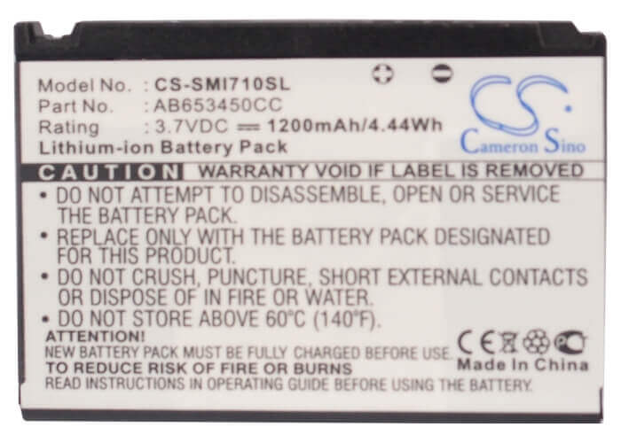 3,7V, Li-ion, 1200mAh, batterie de smartphone compatible avec Samsung, Ab653450cc, Sgh-i710, Sgh-i718, 4,44Wh Mobile, Smartphone Cameron Sino Technology Limited (Smartphone)