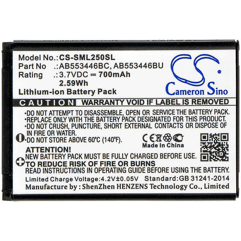 3,7V, Li-ion, 700mAh, Batterie de smartphone compatible avec Samsung, Ab553446bc, Beat S, Champ, 2,59Wh Mobile, Smartphone Cameron Sino Technology Limited (Smartphone)
