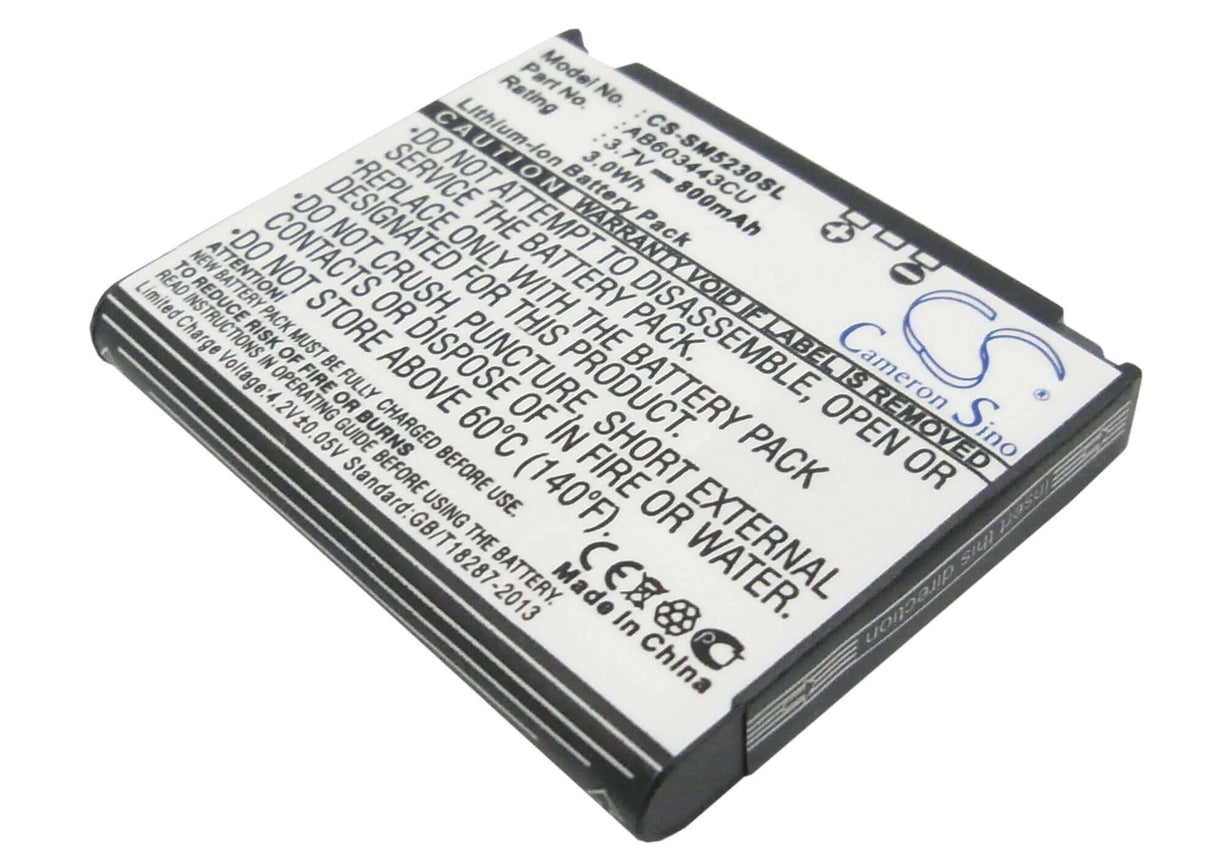 3.7V, Li-ion, 800mAh, SmartPhone battery fits Samsung, Ab603443cc, Gt-s5230c, Gt-s5233a, 2.96Wh Mobile, SmartPhone Cameron Sino Technology Limited (Suspended)