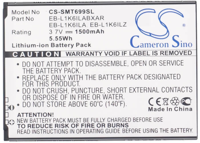 3.7V, Li-ion, 1500mAh, SmartPhone battery fits T-mobile, Verizon, Samsung, Eb-l1k6ila, Galaxy S Blaze Q, Galaxy S Relay 4g, 5.55Wh Mobile, SmartPhone Cameron Sino Technology Limited (Smartphone)