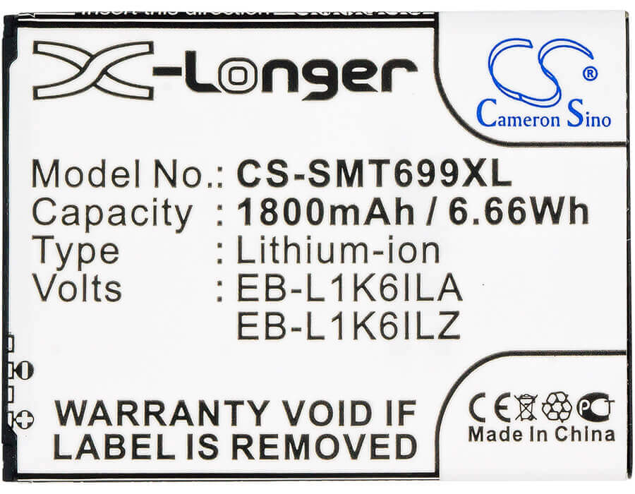 3.7V, Li-ion, 1800mAh, SmartPhone battery fits T-mobile, Verizon, Samsung, Eb-l1k6ila, Galaxy S Blaze Q, Relay 4g, 6.66Wh Mobile, SmartPhone Cameron Sino Technology Limited (Smartphone)