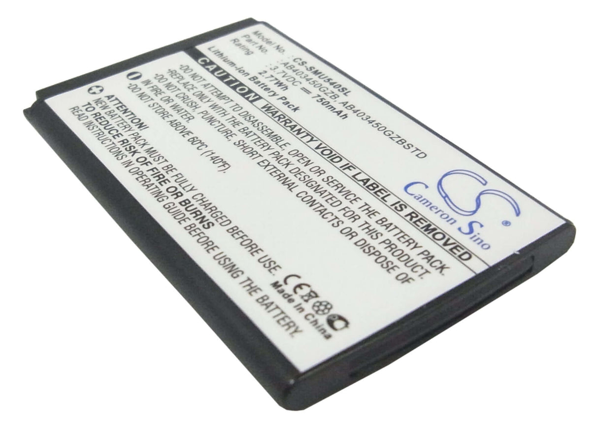 3.7V, Li-ion, 750mAh, SmartPhone battery fits Samsung, Ab403450gz, Sch-u540, Sch-u550, 2.78Wh Mobile, SmartPhone Cameron Sino Technology Limited (Suspended)