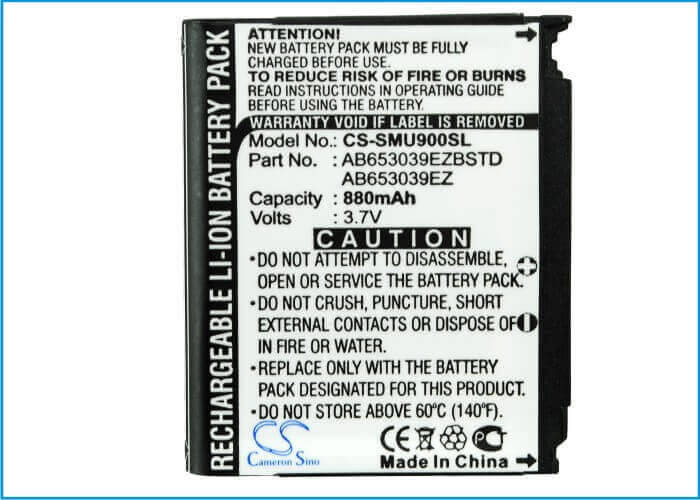3.7V, Li-ion, 880mAh, SmartPhone battery fits Samsung, Ab653039cc, Sgh-u800, Sgh-u808, 3.26Wh Mobile, SmartPhone Cameron Sino Technology Limited (Suspended)