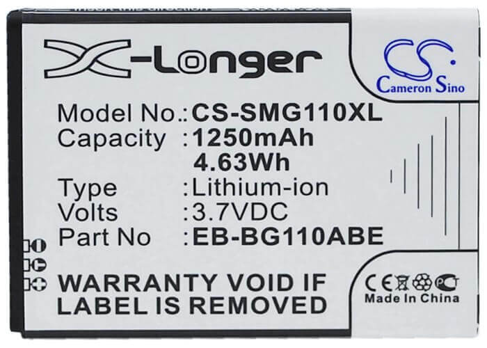 3.7V, Li-ion, 1250mAh, SmartPhone battery fits Samsung, Eb-bg110abe, Galaxy Pocket 2, Galaxy Pocket 2 Duos, 4.63Wh Mobile, SmartPhone Cameron Sino Technology Limited (Smartphone)