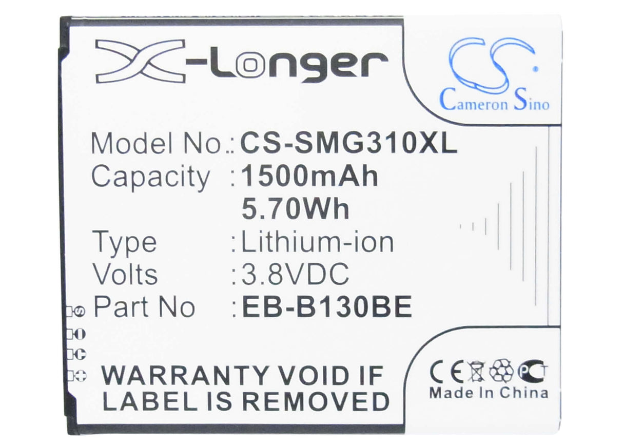 3.8V, Li-ion, 1500mAh, SmartPhone battery fits Samsung, (V2),Eb-b130be, Galaxy Ace 4 3g, Galaxy Ace Nxt, 5.7Wh Mobile, SmartPhone Cameron Sino Technology Limited (Smartphone)