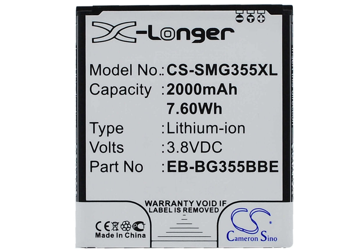 3.8V, Li-ion, 2000mAh, SmartPhone battery fits Samsung, Eb-bg355bbe, Galaxy Core 2, Galaxy Core Lite, 7.6Wh Mobile, SmartPhone Cameron Sino Technology Limited (Smartphone)