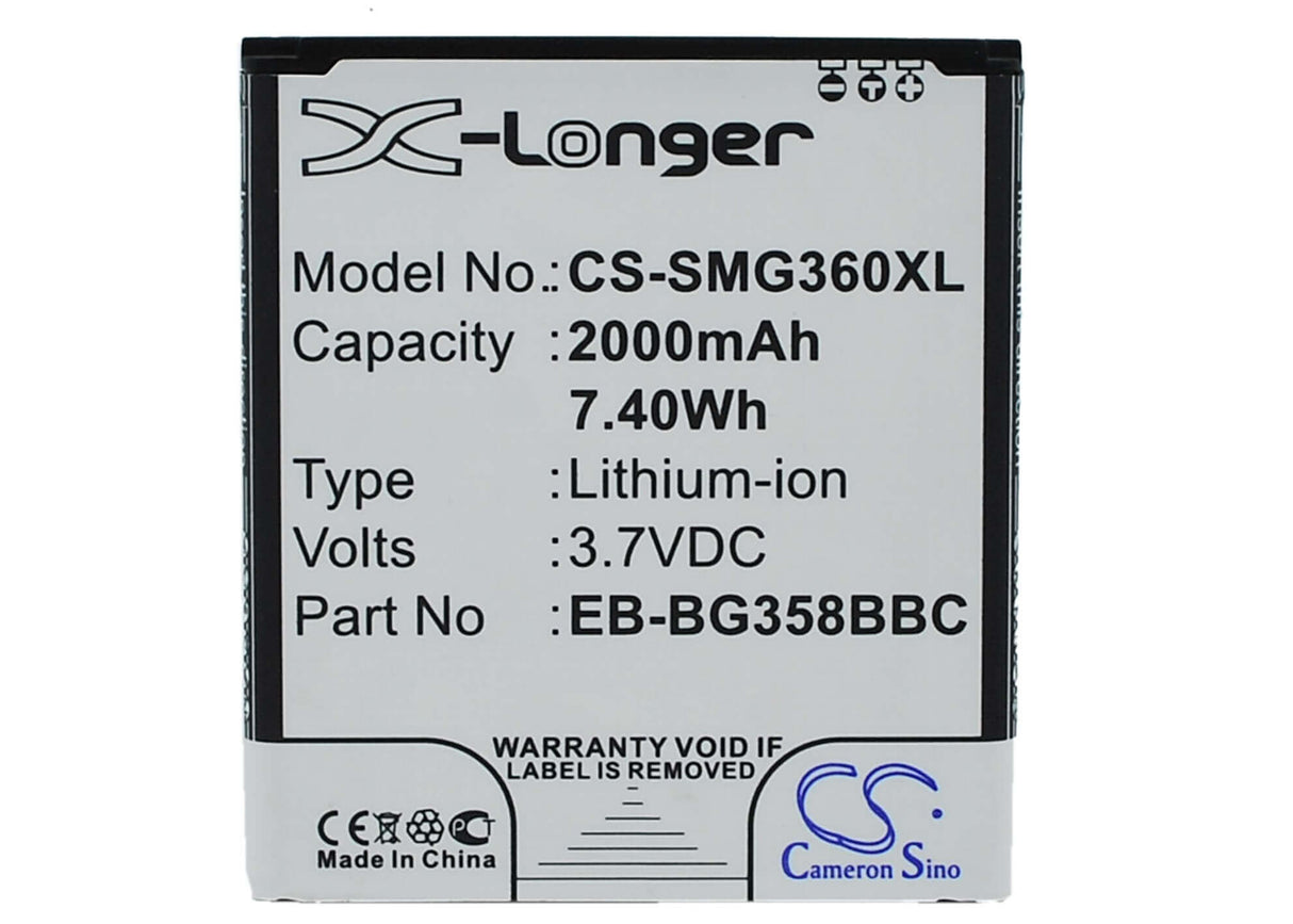 3.7V, Li-ion, 2000mAh, batterie de smartphone compatible avec Samsung, Eb-bg358bbc, Galaxy Core Lite 4g Td-lte, Sm-g3556, 7.4Wh Mobile, SmartPhone Cameron Sino Technology Limited (Smartphone)