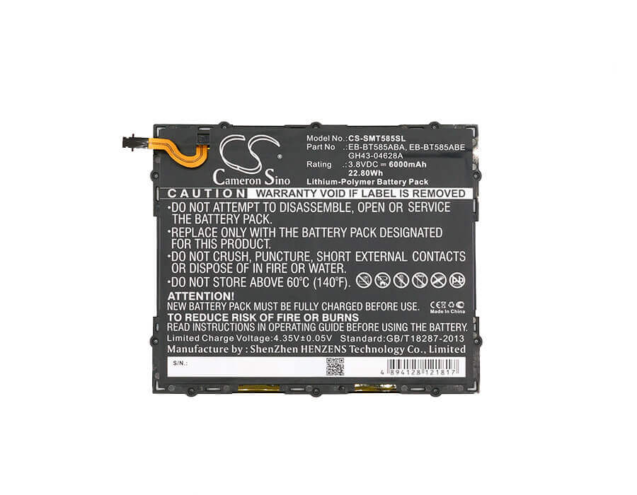 3.8V, Li-Polymer, 6000mAh, Tablet battery fits Samsung, Eb-bt585aba, Galaxy Tab A 10.1 2016 Td-lte, Galaxy Tab A 10.1 2016 Wifi, 22.80Wh Tablet Cameron Sino Technology Limited