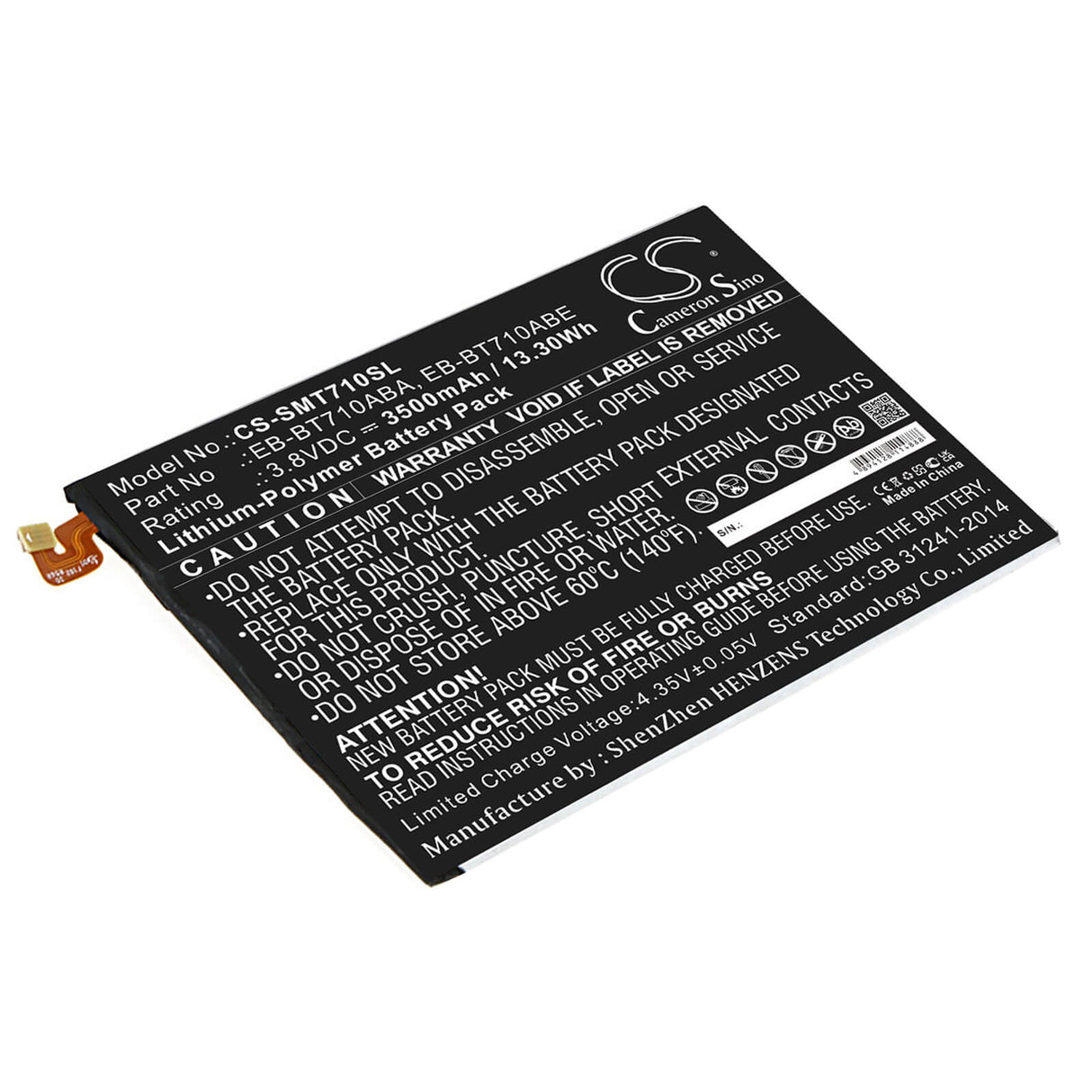3.8V, Li-Polymer, 3500mAh, Tablet battery fits Samsung, Eb-bt710aba, Galaxy Tab S2 8.0 Lte-a, Galaxy Tab S2 8.0 Wifi, 13.30Wh Tablet Cameron Sino Technology Limited