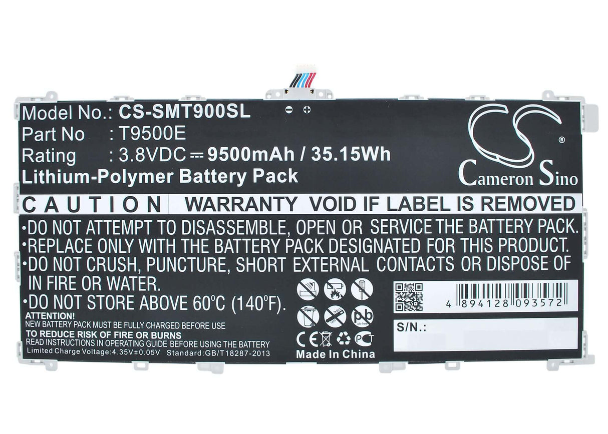 3.8V, Li-Polymer, 9500mAh, Tablet battery fits Samsung, T9500e, Galaxy Tabpro 12.2, Galaxy Tabpro 12.2 Lte-a 64gb, 36.10Wh Tablet Cameron Sino Technology Limited