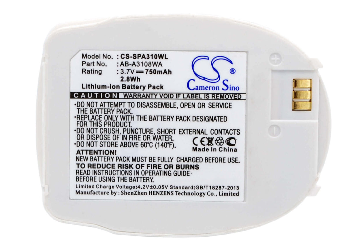 3,7V, Li-ion, 750mAh, batterie de smartphone compatible avec Samsung, Ab-a3108wa, Sph-a310, 2,78Wh Mobile, Smartphone Cameron Sino Technology Limited (Smartphone)