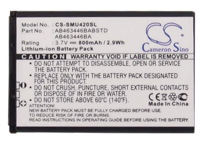 3.7V, Li-ion, 800mAh, SmartPhone battery fits Greatcall, Samsung, Metropcs, Uscellular, Ab463446ba, Jitterbug Plus, 2.96Wh Mobile, SmartPhone Cameron Sino Technology Limited (Smartphone)
