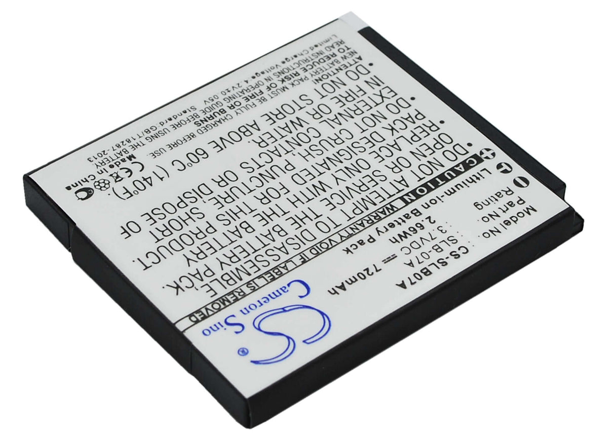 3.7V, Li-ion, 720mAh, Camera battery fits Samsung, Slb-07a, St50, St500, 2.664Wh Camera Cameron Sino Technology Limited (Camera)