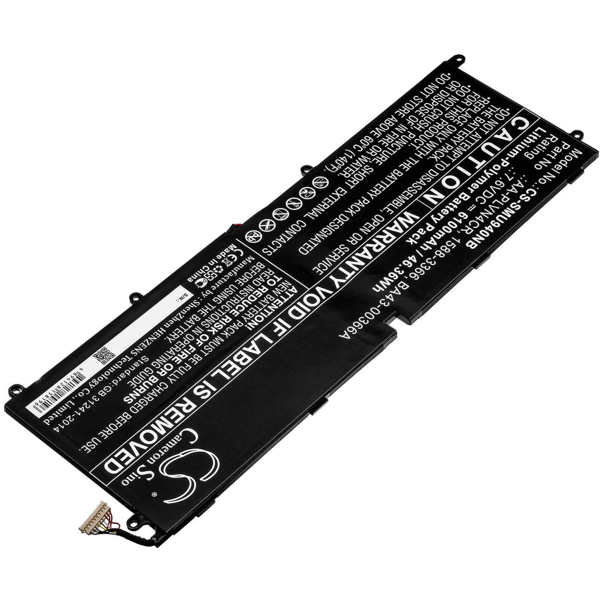 Battery For Samsung, Ultrabook 940x3g 7.6v, 6100mah - 46.36wh Notebook, Laptop Cameron Sino Technology Limited