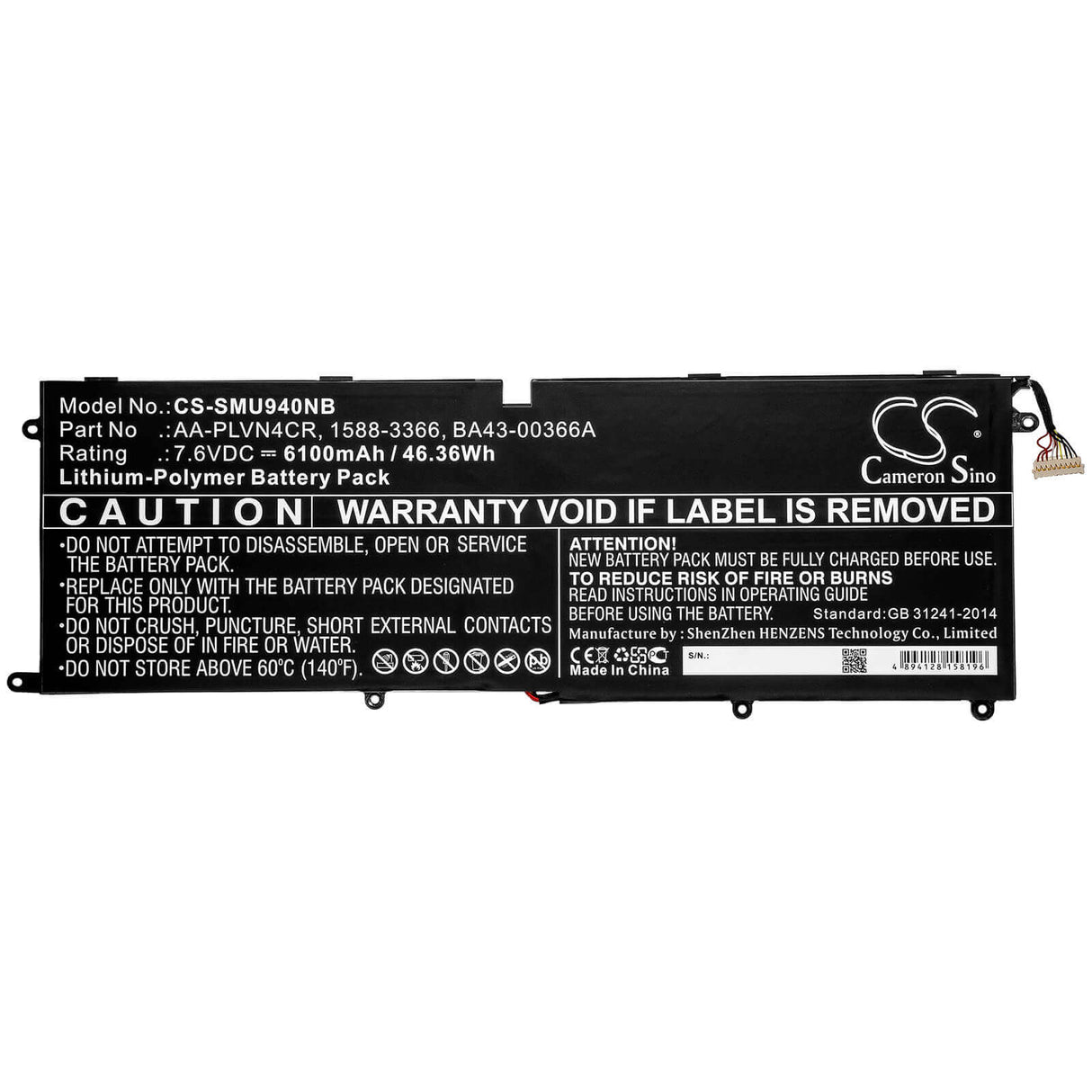 Battery For Samsung, Ultrabook 940x3g 7.6v, 6100mah - 46.36wh Notebook, Laptop Cameron Sino Technology Limited