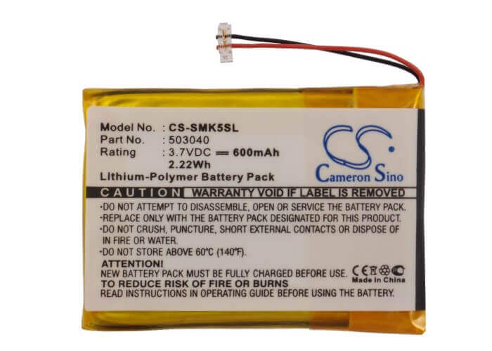 3.7V, Li-Polymer, 600mAh, Media Player battery fits Samsung, 503040, Yp-k5, Yp-k5j, 2.22Wh Media Player Cameron Sino Technology Limited