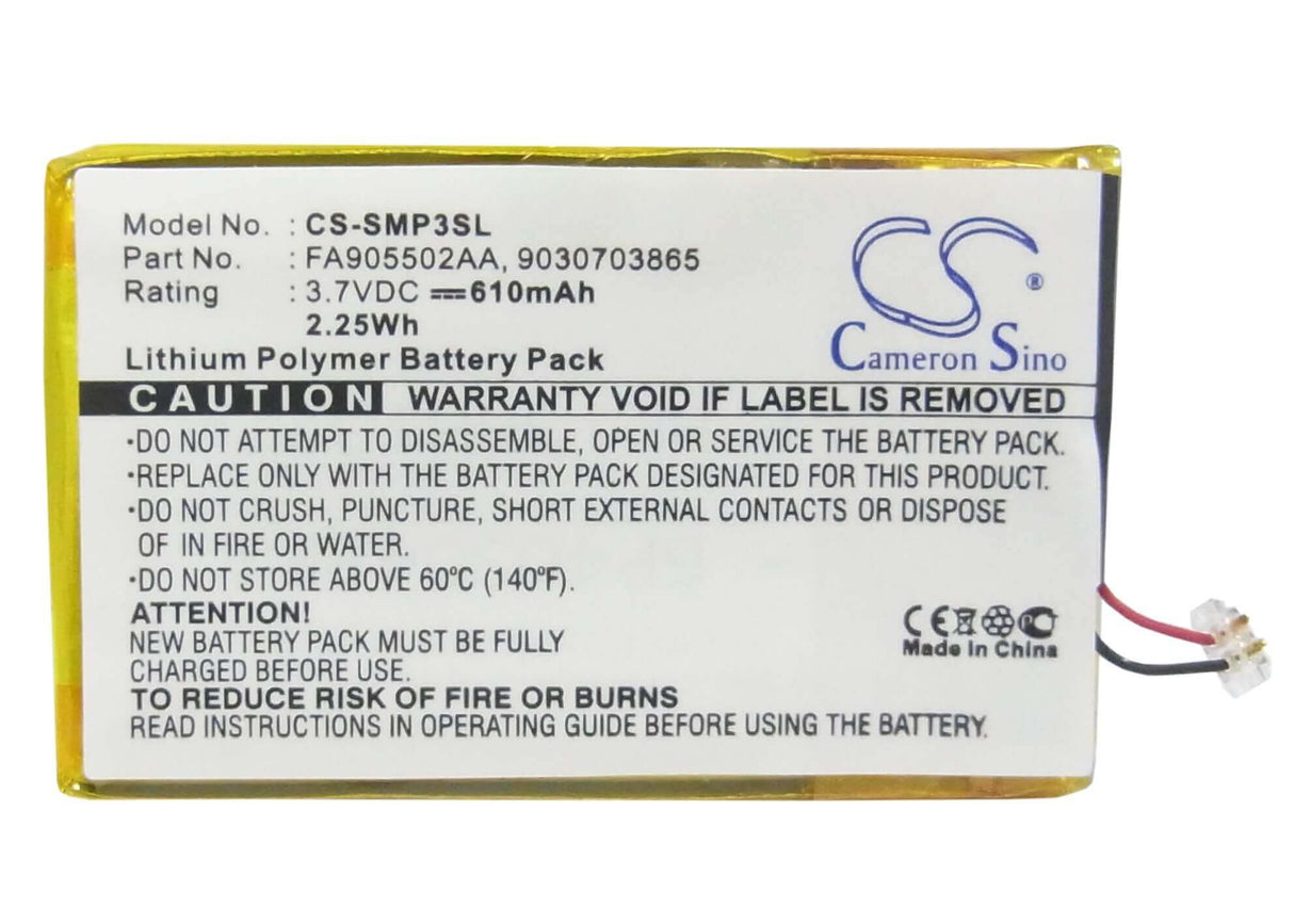 3.7V, Li-Polymer, 610mAh, Media Player battery fits Samsung, 9030703865, Yp-p3, Yp-p3cb/xsh, 2.26Wh Media Player Cameron Sino Technology Limited (Suspended)