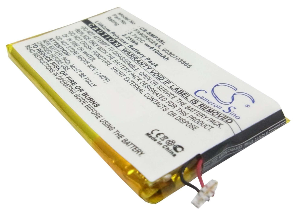 3.7V, Li-Polymer, 610mAh, Media Player battery fits Samsung, 9030703865, Yp-p3, Yp-p3cb/xsh, 2.26Wh Media Player Cameron Sino Technology Limited (Suspended)