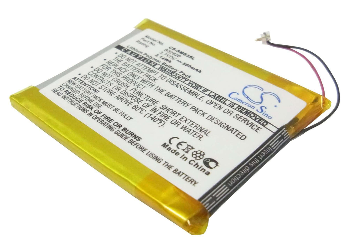 3.7V, Li-Polymer, 580mAh, Media Player battery fits Samsung, B32820, Yp-s3aw, Yp-s3aw/xsh, 2.15Wh Media Player Cameron Sino Technology Limited (Suspended)